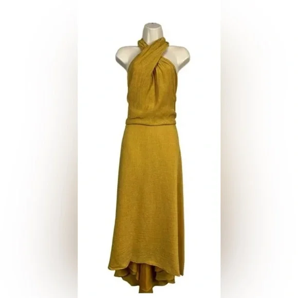 Halston Heritage Dresses | Nwt Halston Halter Dress Gown Maxi Mustard Gold Formal Flirty Size 10 | Color: Gold/Yellow | Size: 10 | Oatmealbear2273's